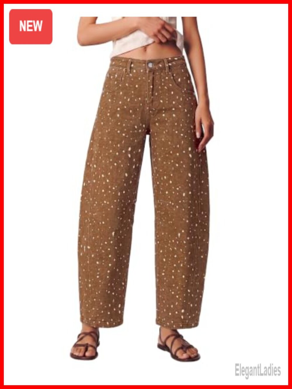 High Rise Barrel Jeans Women Deer Print Patterned Denim Pants Stretchable